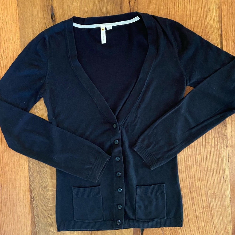 Anthropologie Little Yellow Button Black Cardigan, Size Small